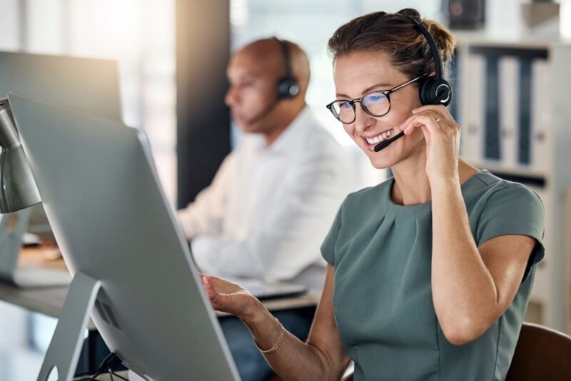 Internet customer service representative talking on the phone