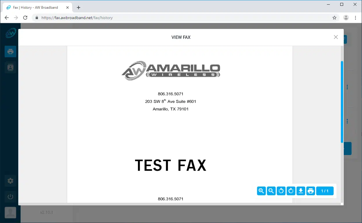 Vista previa de un fax de prueba