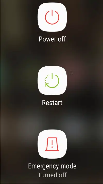 Botones para apagar, reiniciar y modo de emergencia